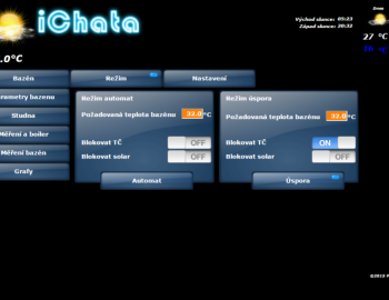 Ovládání bazénu v chatě v Ochozu u Brna