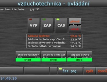 Control system of HVAC in administrative building with roof residential flat - Pardubice, Czech Republic